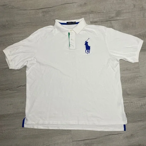 Polo Ralph Lauren Big Pony Rugby Shirt Mens 3XLT White Blue Logo Short Sleeve - Picture 5 of 10